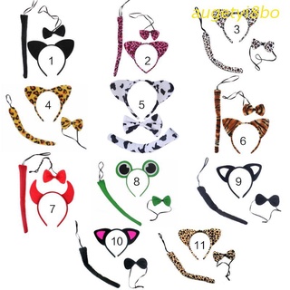augetyi8bo 11 Colors 3Pcs Child Kid Animal Costume Set Cute Plush Ear Headband Bowtie Long Tail Children Day Cosplay Kit Stage Party Favors