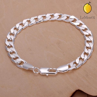 Nueva joyería de moda de plata de ley 925 8 mm plana lateral cadena pulsera para mujeres regalo