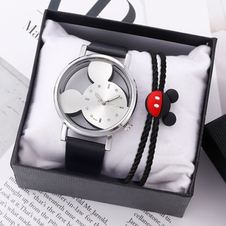【Reloj + Pulsera】Reloj De Mujer New Mickey Mouse Hollow Cute Watch Reloj De Cuarzo（Sin Caja Pequeña） (1)