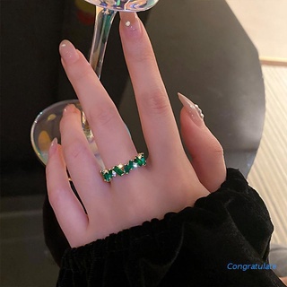 felicitar anillo de oro irregular con anillo de diamante fino de cristal verde apilable
