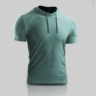 hombres verano deportes camiseta color sólido con capucha manga corta cordón de secado rápido transpirable correr gimnasio ropa deportiva