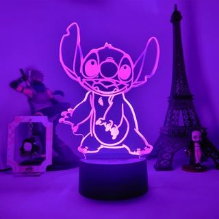 Anime lámpara Lilo Stitch figura 3D luz de noche para dormitorio decoración Manga colorido mesita de noche LED lámpara de mesa
