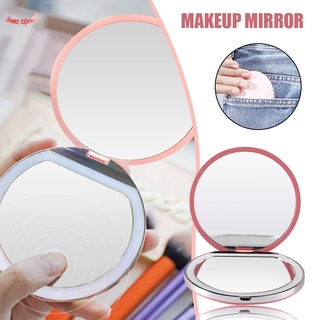 Mini espejo de maquillaje con luz LED 2X lupa USB recargable compacto plegable espejo de bolsillo para mujer