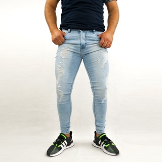 Jeans Pantalón Caballero Skinny Stretch Deslavado Destrucción (1)