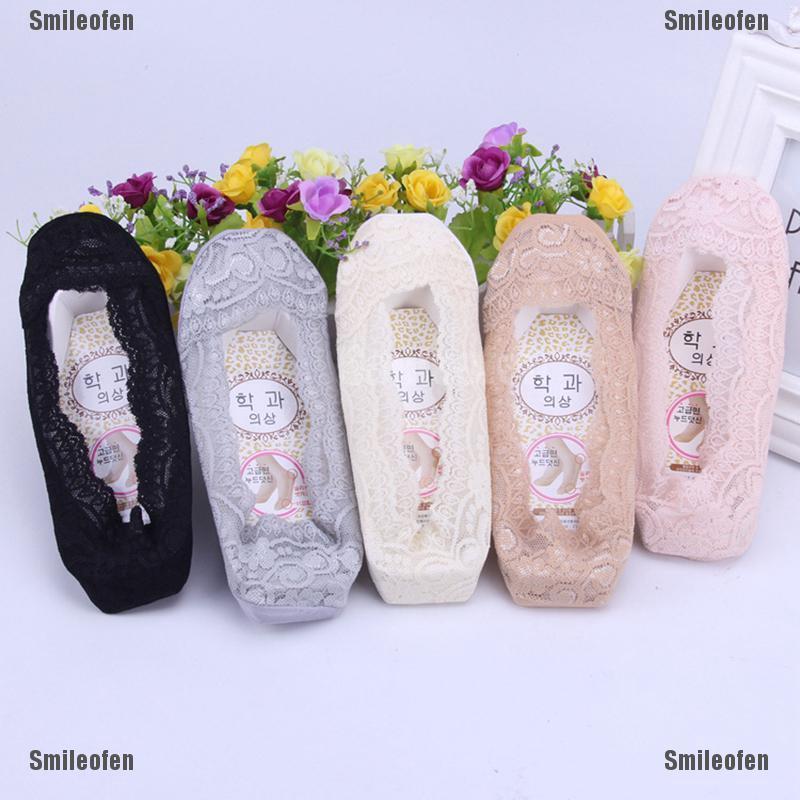 smileofen calcetines de encaje de algodón antideslizantes invisibles/calcetines de corte bajo/calcetines para barco (2)