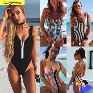 Lanfy Zipper Sexy traje de baño rayado sin espalda verano ropa de playa traje de baño para mujer