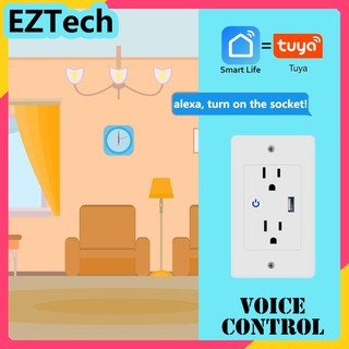 EZTECH US WiFi Smart wall Outlet con enchufe de pared USB enchufe de pared mando a distancia Control de voz alexa google home (2)