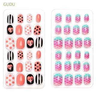 GUDU Kids Wearable Press On Nail Nail Tips Child False Nails Artificial Detachable Manicure Tool Full Cover Fake Nails