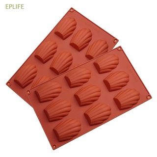 EPLIFE 2PCS Silicona Madeleine Pan Antiadherente Forma de concha Molde de torta Mini Bandeja de hornear Rojo ladrillo Galleta 9 cavidad (1)