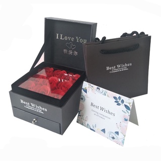 Nuevo collar de doble cajón de flores de rosa de jabón Premium, cajas de joyería, embalaje