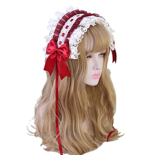 bonjo Lolita Ruffled Headband Star Embroidery Lace Ribbon Bow Hairband Anime Hairpins (8)