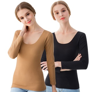 Térmica ropa interior de las mujeres ropa interior camisetas Tops de manga larga mantener caliente algodón Flexible termostático otoño invierno camiseta cómoda M-XXL