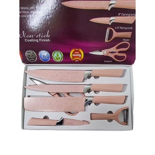 set de cuchillos color rosa 6 piezas con rayador tijera y 4 cuchillos para todo tipo de alimento