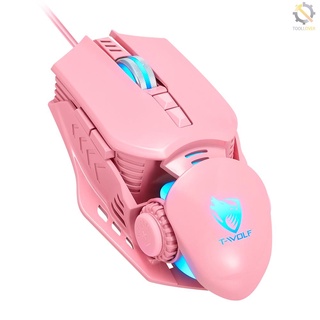 t-wolf g530 - ratón para juegos con cable (7 botones, 4 colores, retroiluminación, 1200-6400, ajustable dpi, ratón de oficina, pesas integradas para ordenador portátil, color rosa)