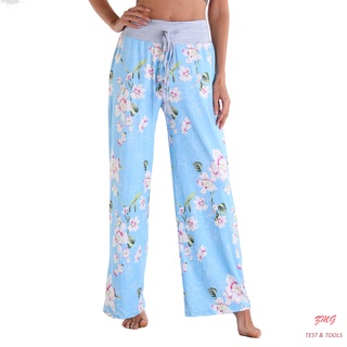 Mujer Cómodo Casual Pijama Pantalones Estampado Floral Cordón Palazzo Lounge Anchos Pierna Suelta