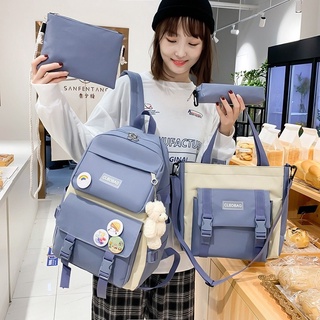 4 piezas conjunto Harajuku mujeres portátil mochila de lona bolsas de la escuela para niñas adolescentes Kawaii estudiante universitario niños libro bolsa mochila 2021