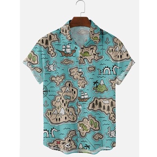 2021 verano de los hombres hawaiano camisas de manga corta divertido monstruo mapa impreso 5XL 6XL moda mapa camisa