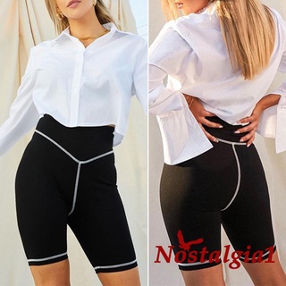 NI-Female Pantalones Cortos Deportivos De Contraste De Color De Cintura Alta Flacos , Negro ,