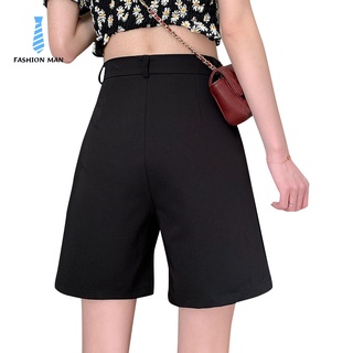 Las mujeres de la pierna ancha pantalones cortos de verano recto de talle alto pantalones cortos casuales pantalones cortos de oficina