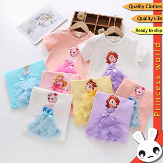 [Listo Stock] Niña Camisa 3D Princesa Niños Niñas Manga Corta Camisas Top Algodón Moda Blusa