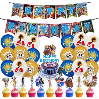 ONE PIECE Theme Baby Birthday Party Decoration Set Banner Cake Topper Balloons Luffy Party Needs Party Supplies Gift for Kids Banners Banners
