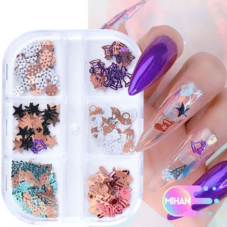 Mihan 6 rejillas de manicura Paillette uñas arte decoración de forma mixta chispa copos de navidad purpurina DIY lentejuelas Metal 3D