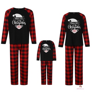 Xzq7-navidad de la familia de coincidencia de pijamas, letras de impresión de manga larga Tops con pantalones de cuadros traje para adultos, niños, rojo