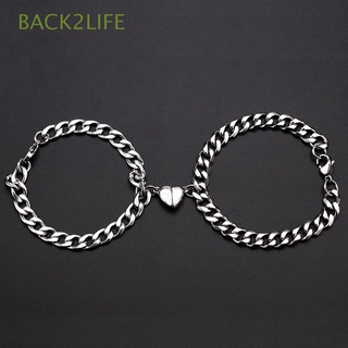 BACK2LIFE Minimalist Heart-Shaped Chain Women Men Magnet Attraction Bracelet Couple Bracelets Love Heart Creative Stainless Steel Charm Gifts Valentine'Day Gifts Fashion Jewelry