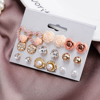 9 pares de aretes para mujer/aretes de perlas de imitación con forma Floral/joyería para mujer