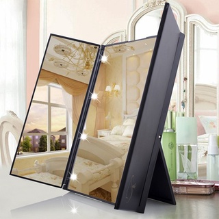 Tri-Fold Makeup Mirror with LED Light Portable Travel Compact Pocket Mirrors Travel Fold Cosmetic Mirror