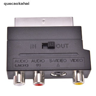 quecaokahai scart adaptador av bloque a 3 rca phono compuesto s-video con interruptor de entrada/salida oro mx (5)