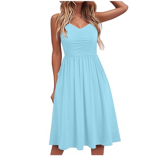 Womens Spaghetti Strap Sleeveless Mini Dress Summer V-Neck Beach Casual Dress (2)