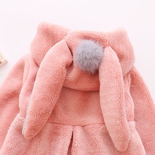 2021 spot girls cotton winter children's clothing new cute fur ball button rabbit ears hooded wool sweater suitable for female babies from 6 months to 4 years old (8)
