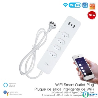 Tuya WiFi Brasil Inteligente Tira De energía protectora De 4 enchufes BR enchufe USB Tipo C App control De Voz Por Alexa Google RICHGOT