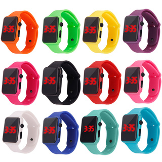 reloj de pulsera electrónico deportivo de color sólido con correa de goma cuadrada led para niños