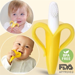 bebé silicona entrenamiento cepillo de dientes libre de bpa forma de plátano seguro envolver mordedor juguetes masticar anillo de regalo para bebé bebé masticar