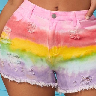 Pantalones cortos de verano con estampado de pantalones cortos casuales Sexy casuales de mezclilla para mujer/pantalones cortos de playa de Color arcoíris (4)
