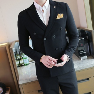 Traje doble botonadura MC traje de tres piezas negocios Casual estilo coreano Color puro cubierta traje de primavera para hombre ajustado