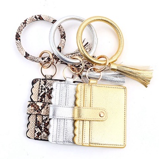 NAAICE Women Wallet Keychain PU Leather Leopard handbag Wristlet Keyring Fashion Circle Bangle Bracelet Tassel O Ring Car key Holder Card Bag (4)