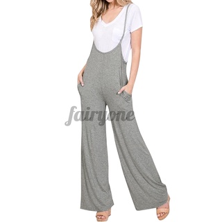 FAIRY Womens Solid Loose Pockets Sleeveless Long Jumpsuit (6)