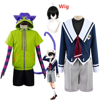SK8 the Infinity Anime Miya Cosplay Costume Uniform Hooded Zipper Short Jacket Wig SK 8 Party Outfits Green Hoodie Tail Gloves
