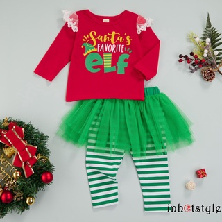 Ty-baby Girl 2 piezas de trajes de navidad, manga larga letra impresión volantes Tops + conjunto de pantalones tutú