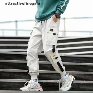 [attractivefinegala] bolsillos laterales para hombre cargo harem casual pantalones cintas hip hop joggers pantalones de producto caliente