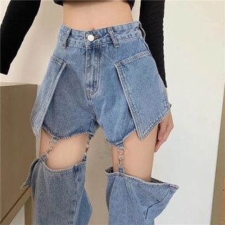 Jeans para mujer Primavera y otoño New Loose Cintura Alta pantalla delgada arsh pantalones largos diseño se pueden desmontar shorts de marea