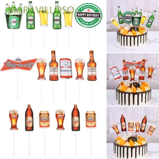 MARAVILLOSO 6 piezas / set Bandera de pastel Verde Hornear DIY Tapa de pastel de cerveza Rojo Fiesta Decoración de bodas Feliz cumpleaños a ti. Cupcake cover/Multicolor