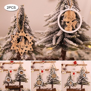 2pzas adornos de madera para colgar en árbol de navidad/estrella de cinco puntas/colgante de campana/regalos (1)
