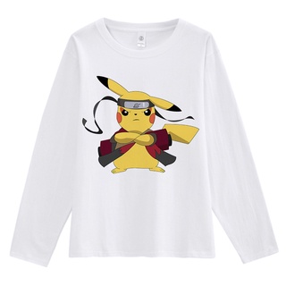 Xs-3xl Baju familia conjunto niños Picachu japonés de dibujos animados Unisex pareja conjunto T-shirt de manga larga camiseta (5)