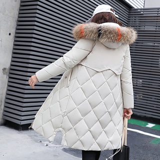 fantasticSolid Color largo estilo mujeres invierno delgado abrigo engrosamiento abajo chamarra de algodón