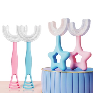10736 Cepillo de dientes silicona en forma de U para niños con estrella de masaje blanqueador de limpieza para bebés 3
