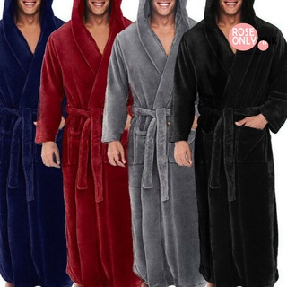 roseonlypink hombres suave de lana de coral bolsillos de color sólido largo bata de baño vestido de hogar ropa de dormir